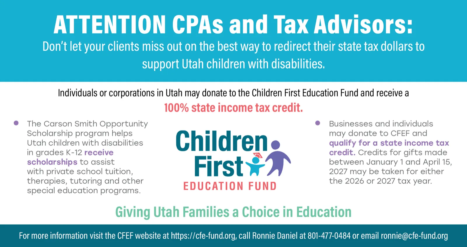Children First Education Fund ad for CPAs and tax advisors