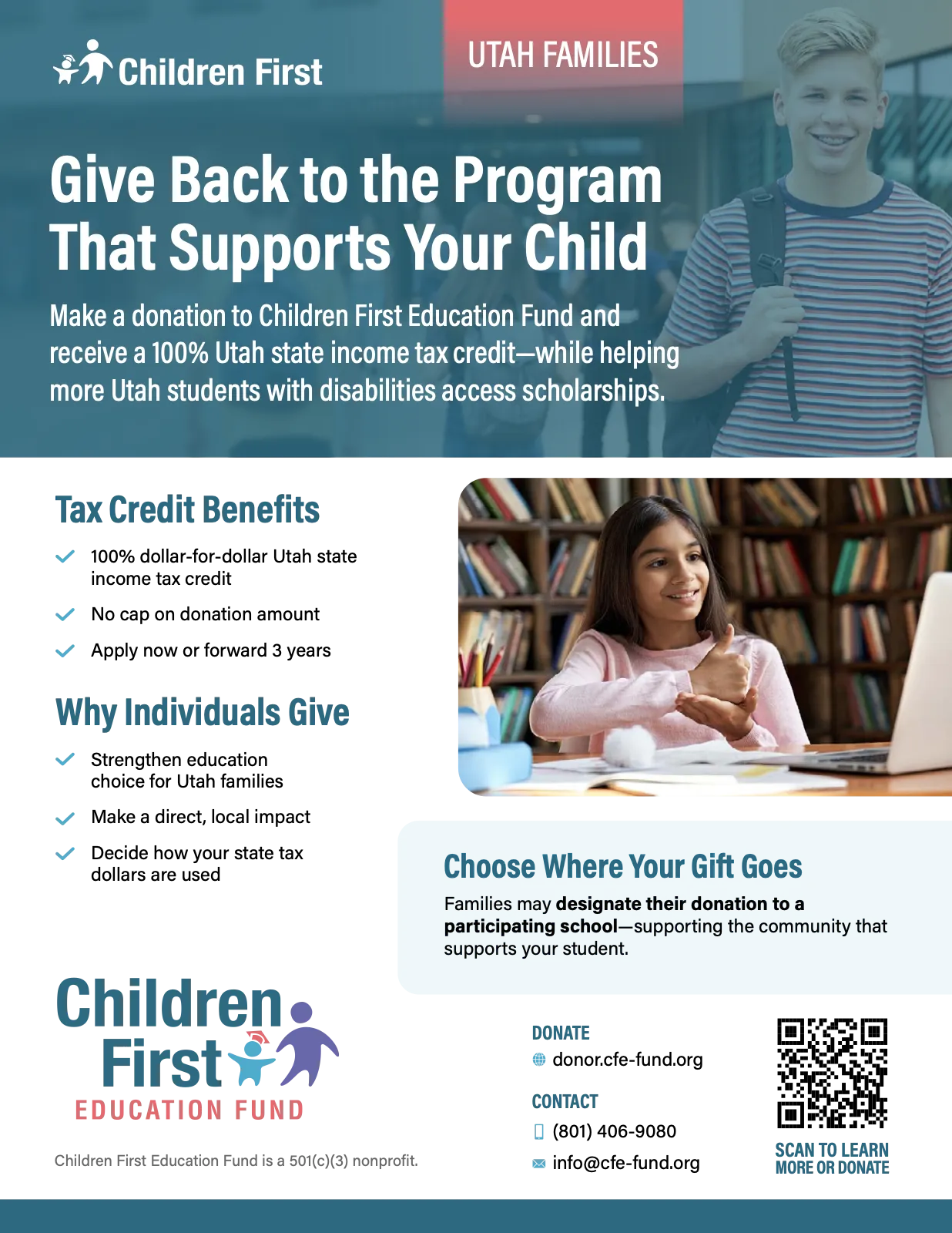 Children First Education Fund donor flyer about Utah tax credits