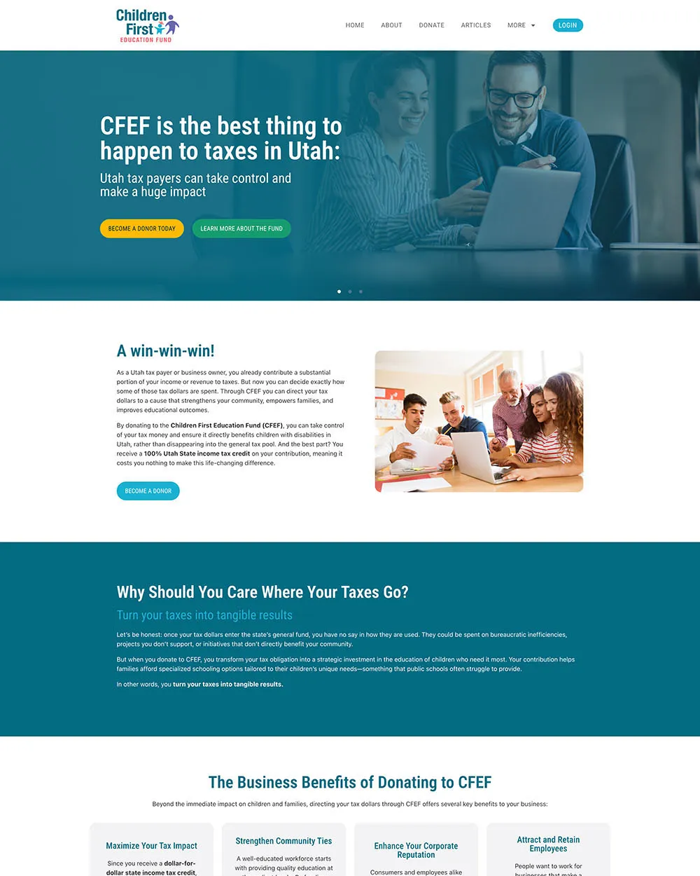 Children First Education Fund website page for donors
