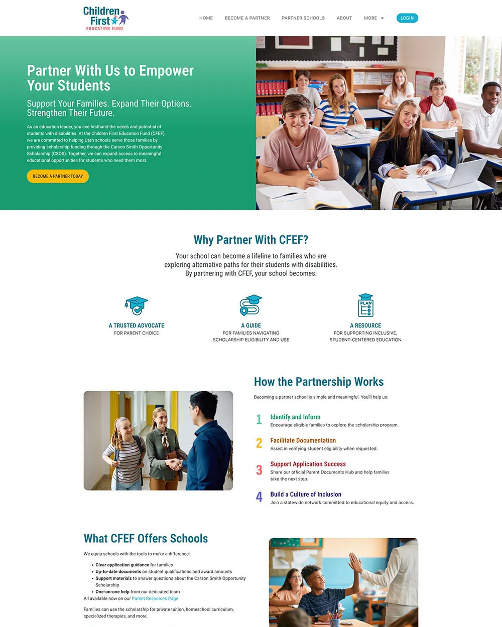 Children First Education Fund website page for schools