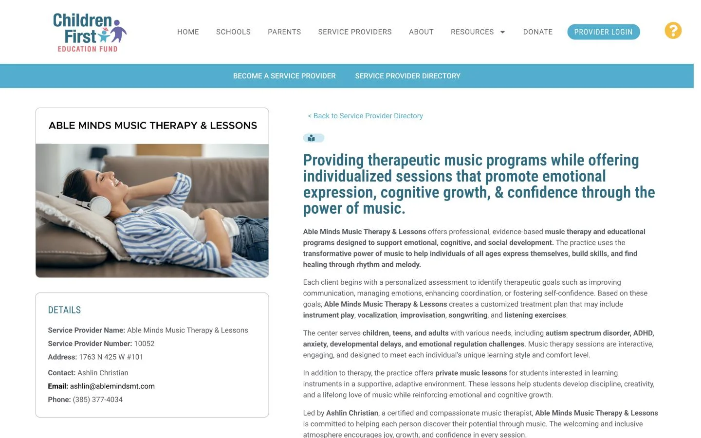 Able Minds Music Therapy & Lessons profile in the CFEF service provider directory