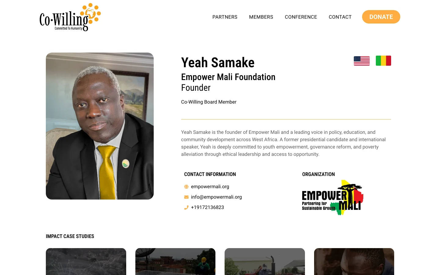 Yeah Samake member profile page on the Co-Willing website