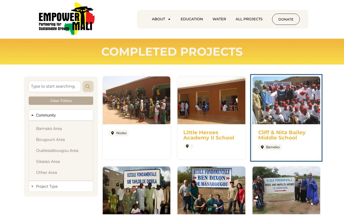 Empower Mali completed projects directory filtered to education