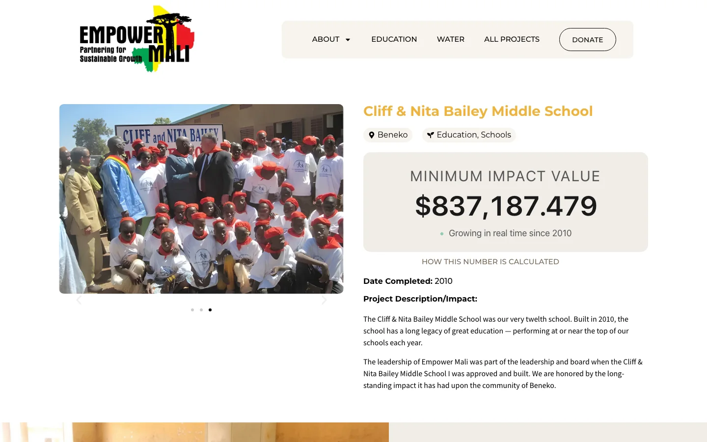 Cliff & Nita Bailey Middle School project page on the Empower Mali website
