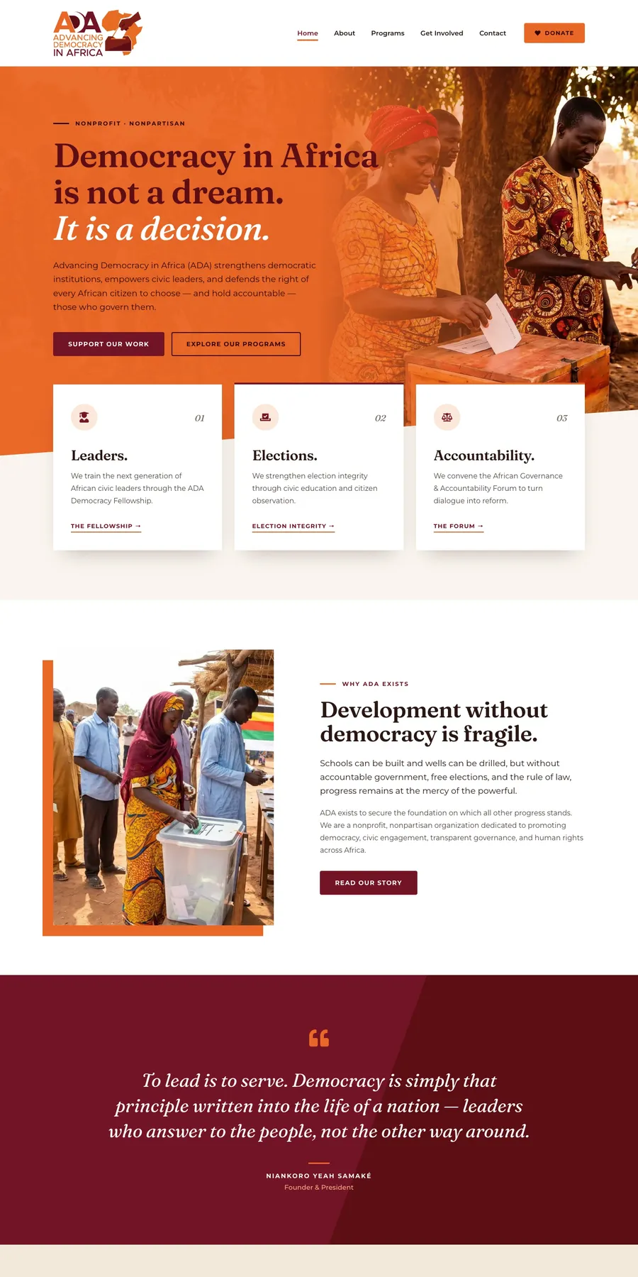 Advancing Democracy in Africa website, full page