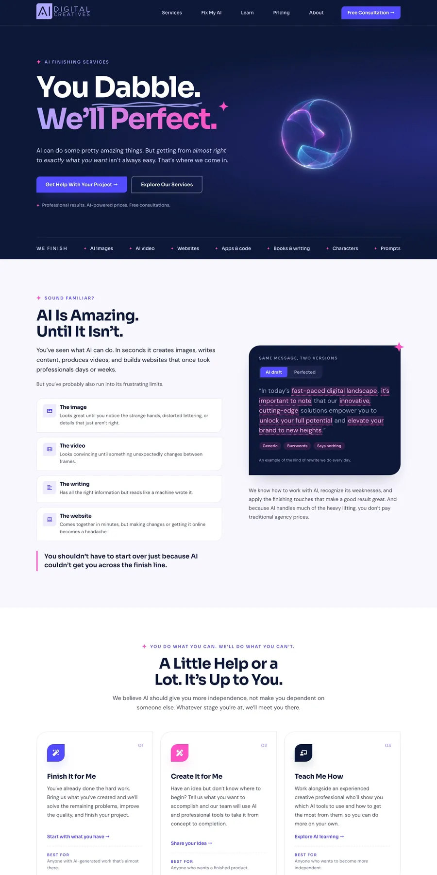 AI Digital Creatives website, full page