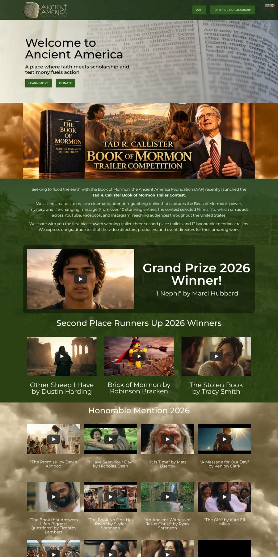 Ancient America Foundation website, full page