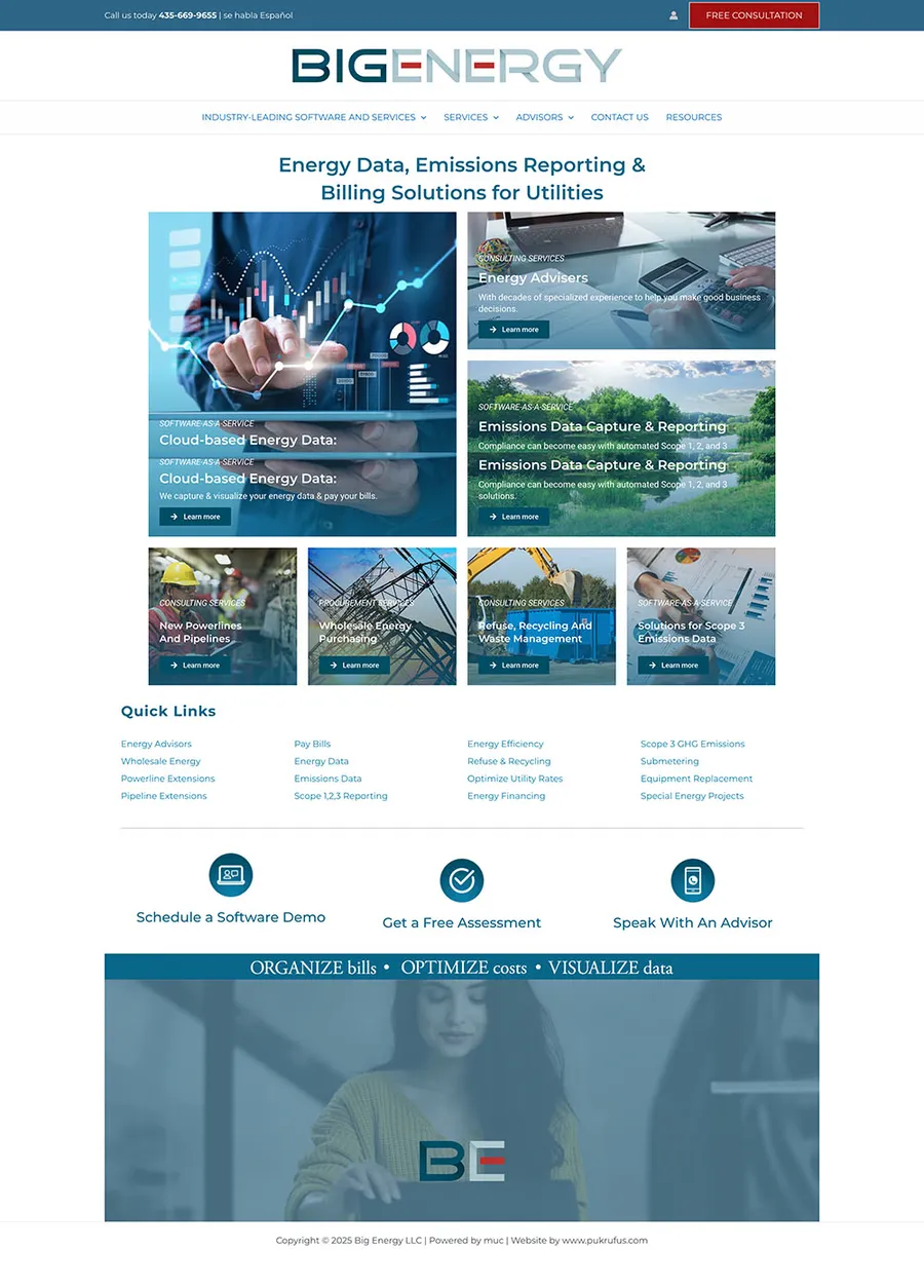 Big Energy website, full page