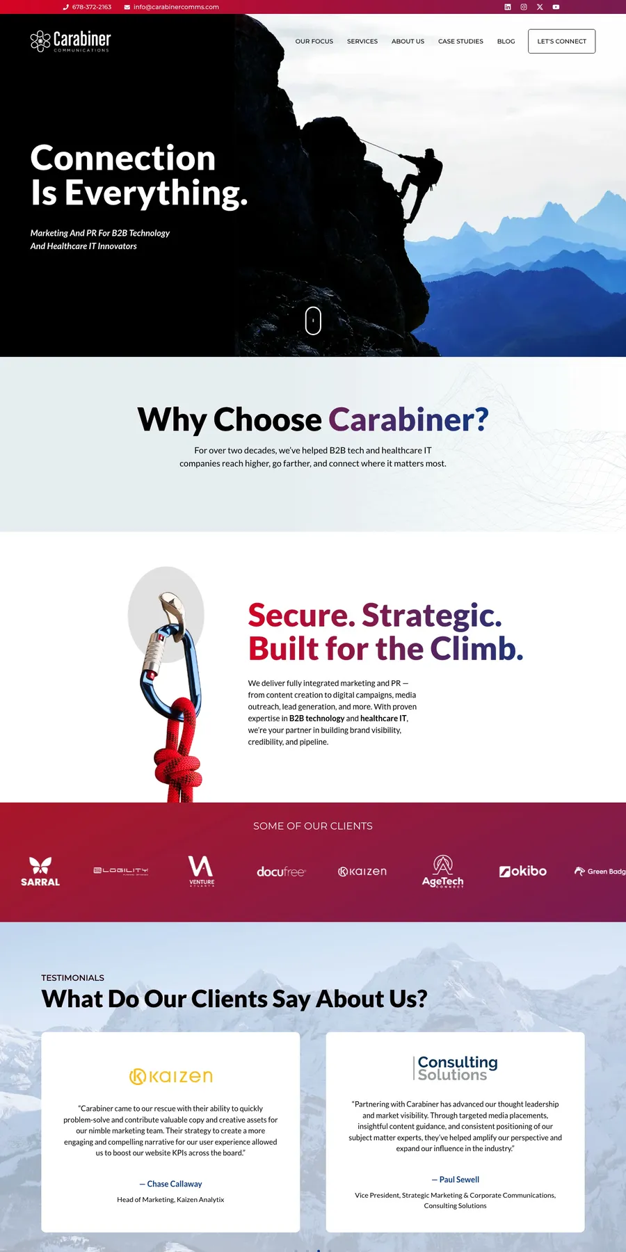 Carabiner Communications website, full page
