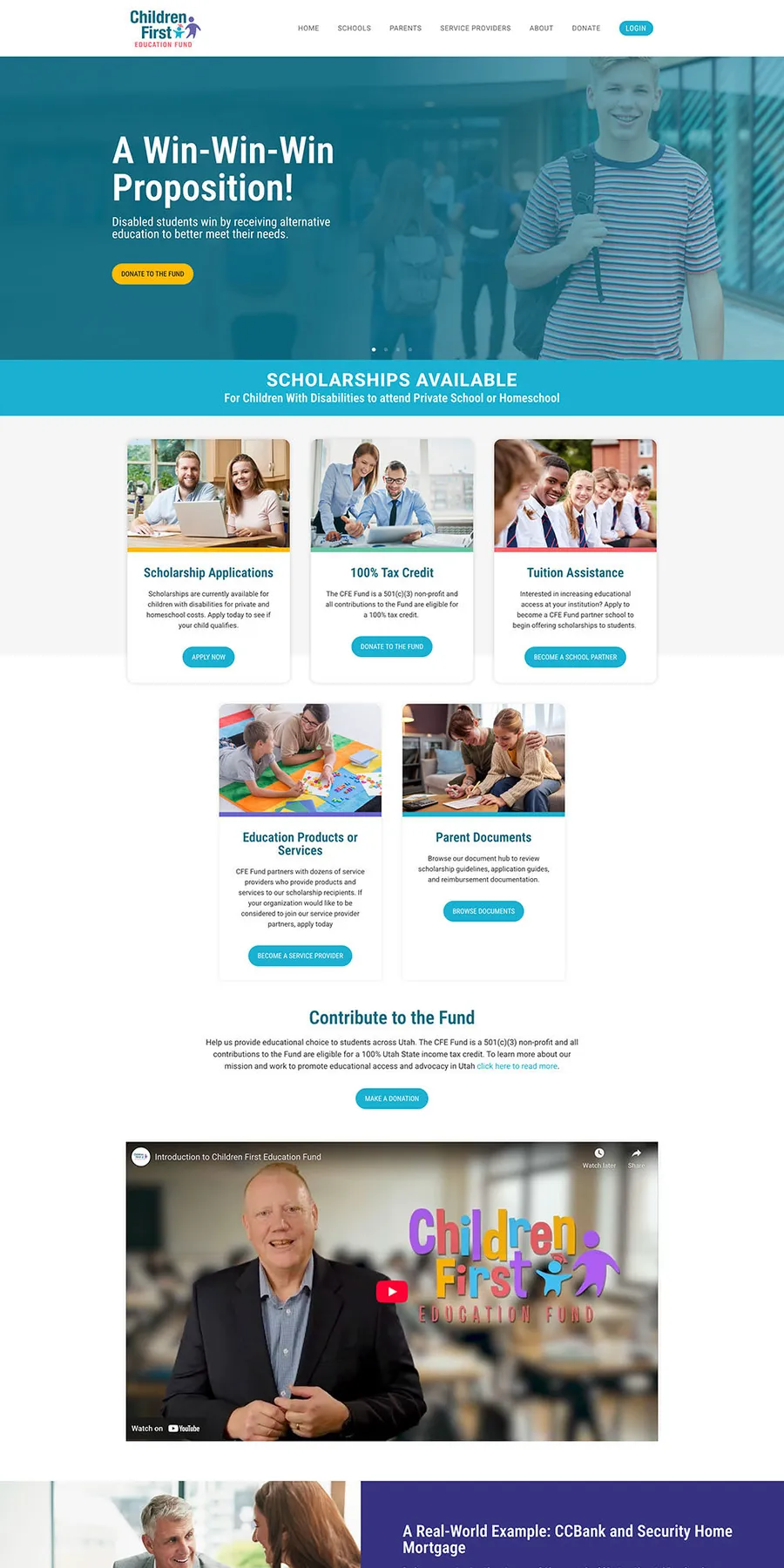 Children First Education Fund website, full page