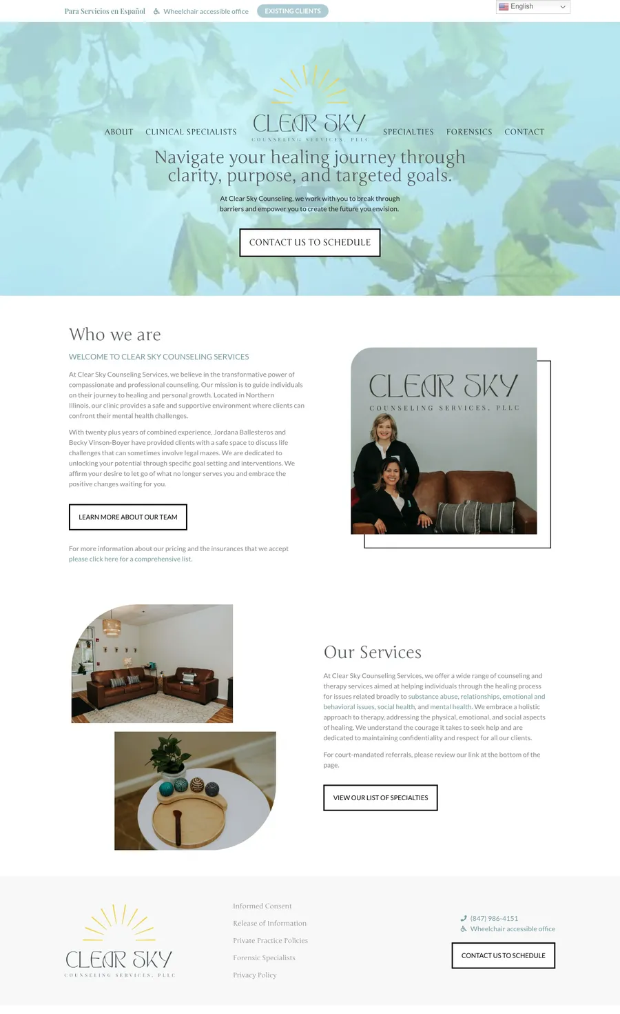 Clear Sky Counseling website, full page