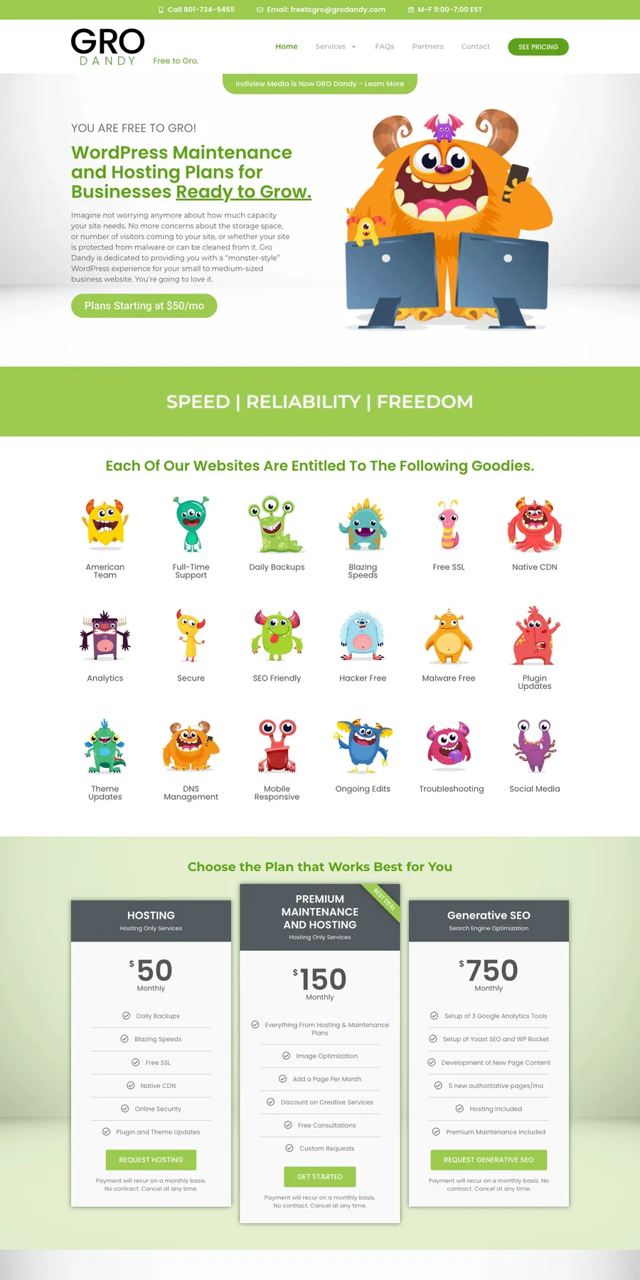 GRO Dandy website, full page
