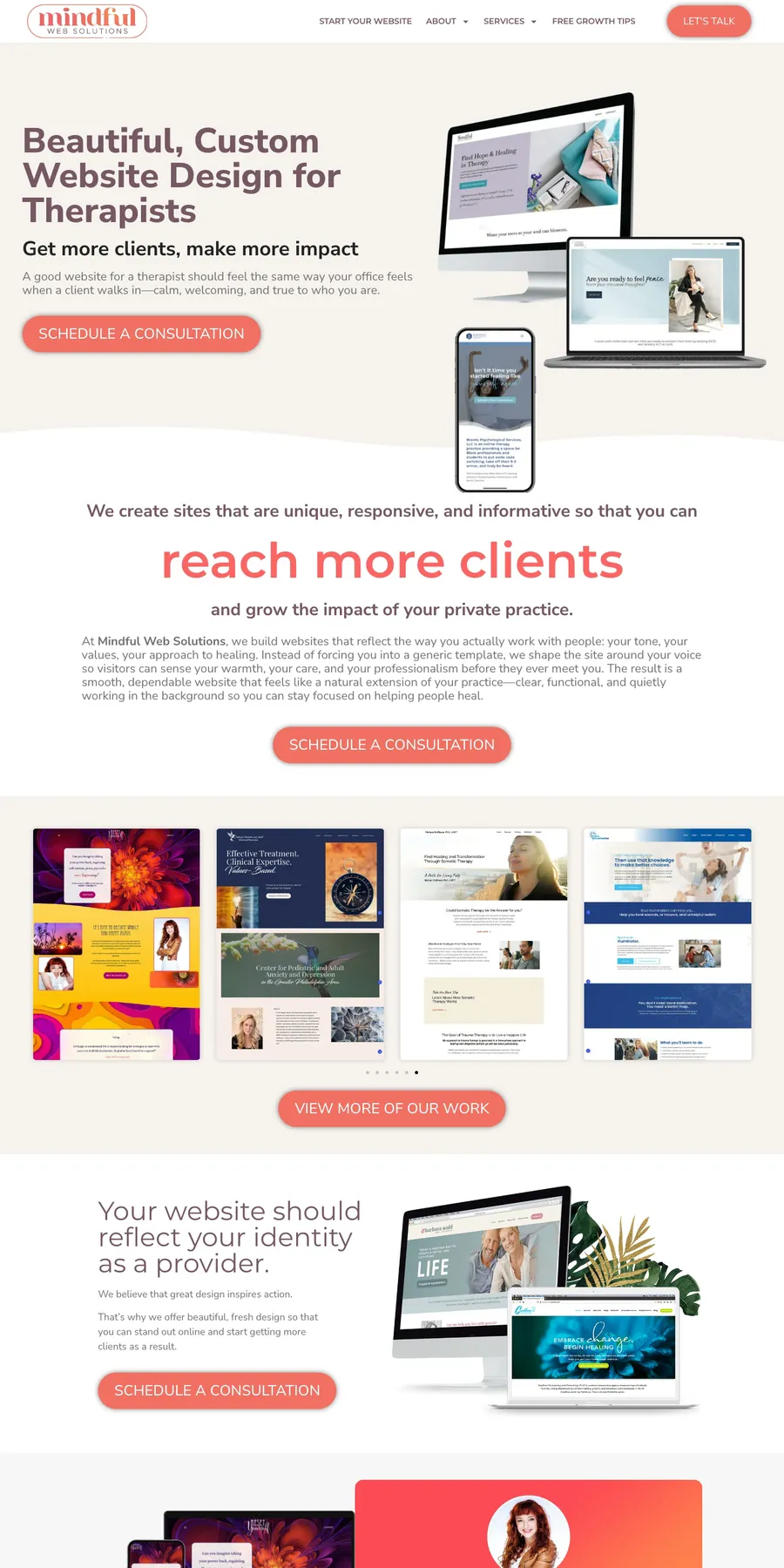 Mindful Web Solutions website, full page