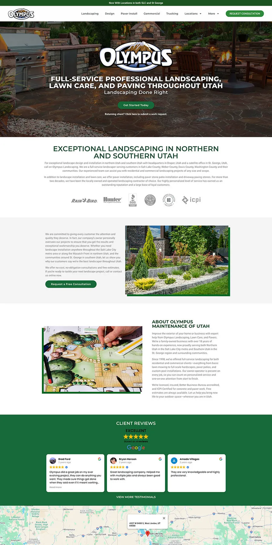 Olympus Landscaping website, full page