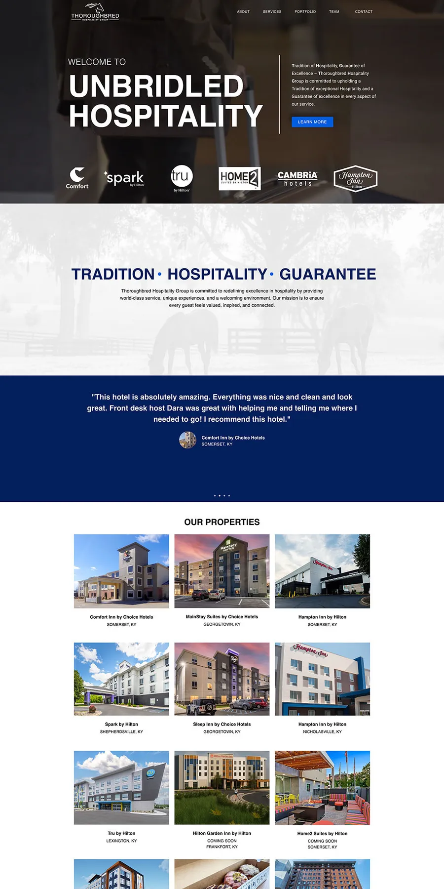 Thoroughbred Hospitality Group website, full page