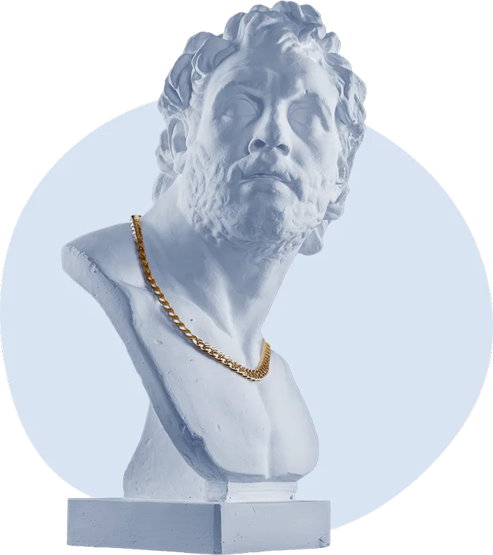 Marble bust wearing a gold chain