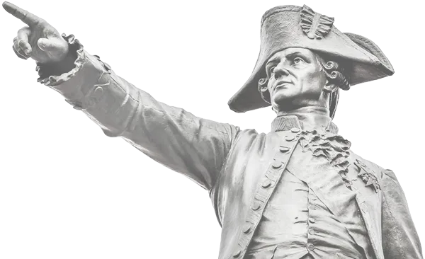 Statue in a tricorn hat pointing into the distance