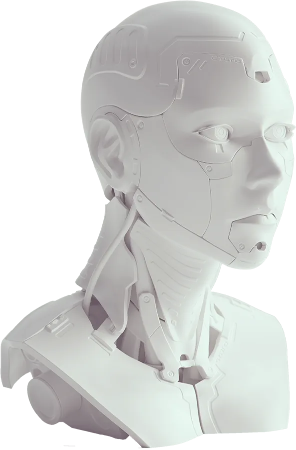 White sculpted bust of a robot