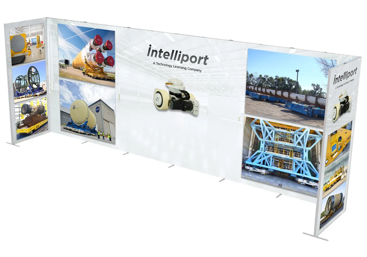 Intelliport trade show backwall with product photography